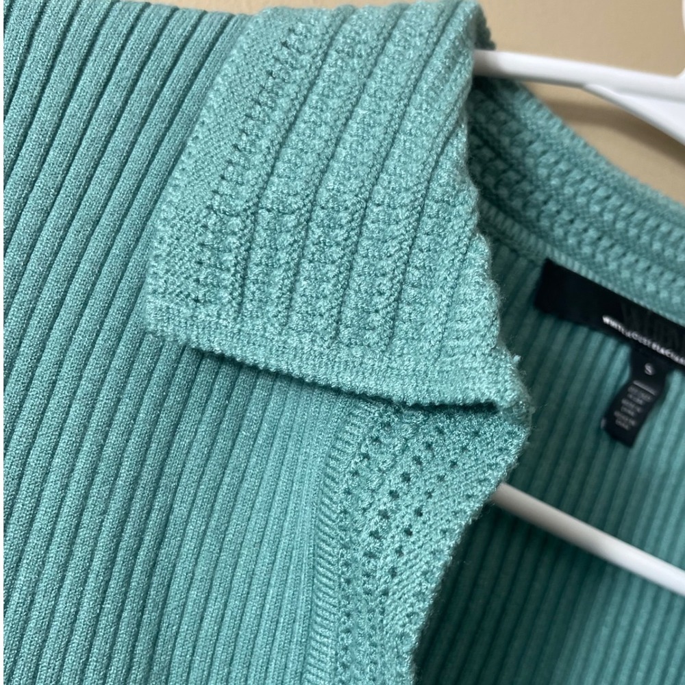 White House Black Market Teal Ribbed Knit Polo Top Size S Preppy Chic Workwear - Picture 8 of 10